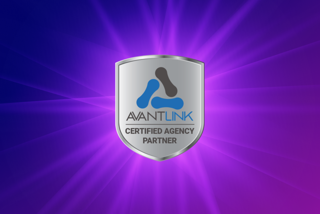 The AvantLink Certified Agency Partner badge featured over the Perhaps Agency brand colors.